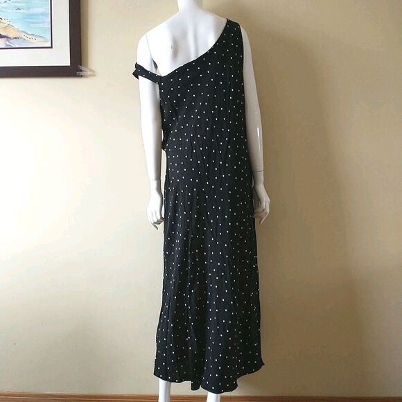 Asos Design Maxi Dress 16 Black White Swiss Dot Sleeveless Flare A-Line Retro - Picture 5 of 14